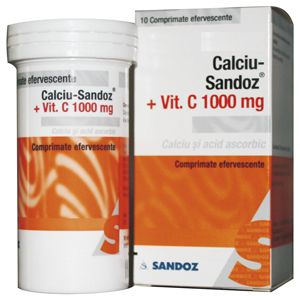 Sandoz Calcium with Vitamin C 1,000 mg , 10 comprimate